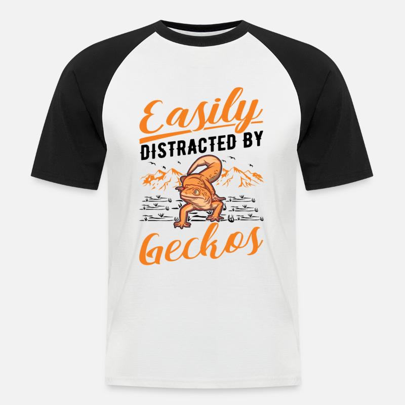 Easily distracted by Geckos Leopardgecko - Männer Baseball-T-Shirt - Weiß/Schwarz