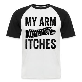 Bras cassé - T-shirt baseball manches courtes Homme - blanc/noir - Devant - Nik (191cm)