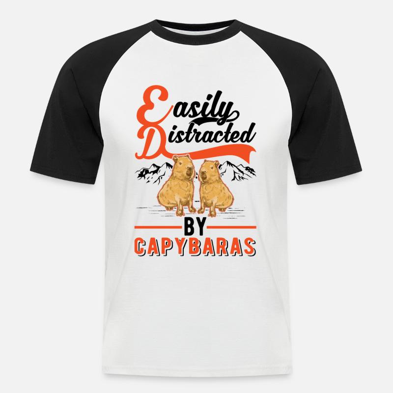 Easily distracted by Capybaras - Männer Baseball-T-Shirt - Weiß/Schwarz