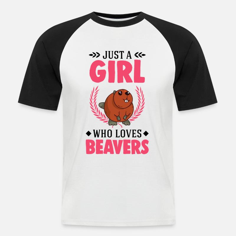 Biber Mädchen Biberdamm - Männer Baseball-T-Shirt - Weiß/Schwarz