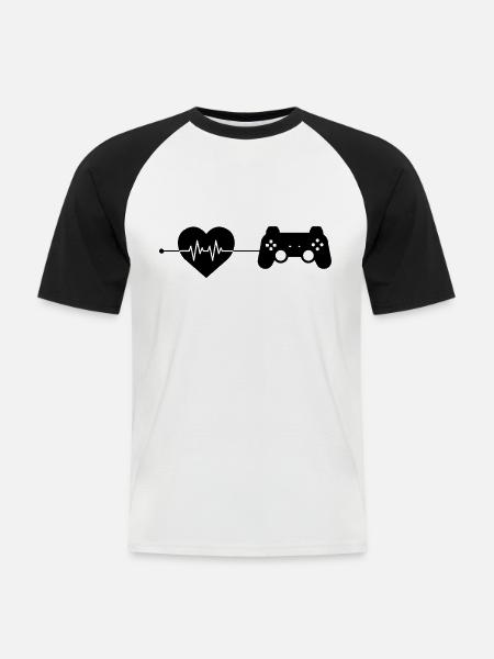 gaming Herzschlag - Männer Baseball-T-Shirt - Weiß/Schwarz