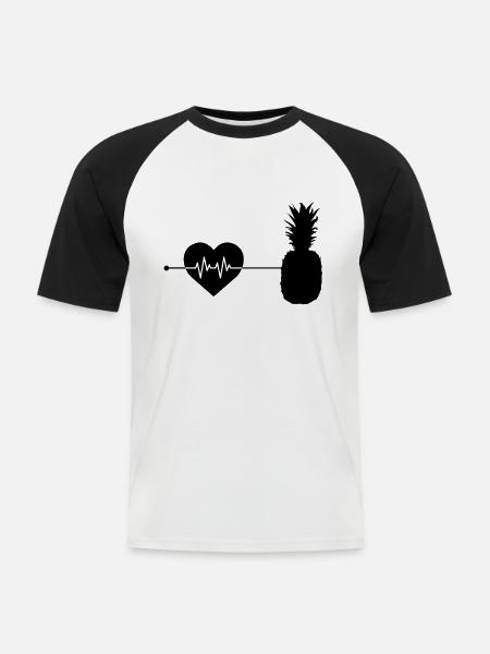 Pineapple's heartbeat - Men's Baseball T-Shirt - white/black