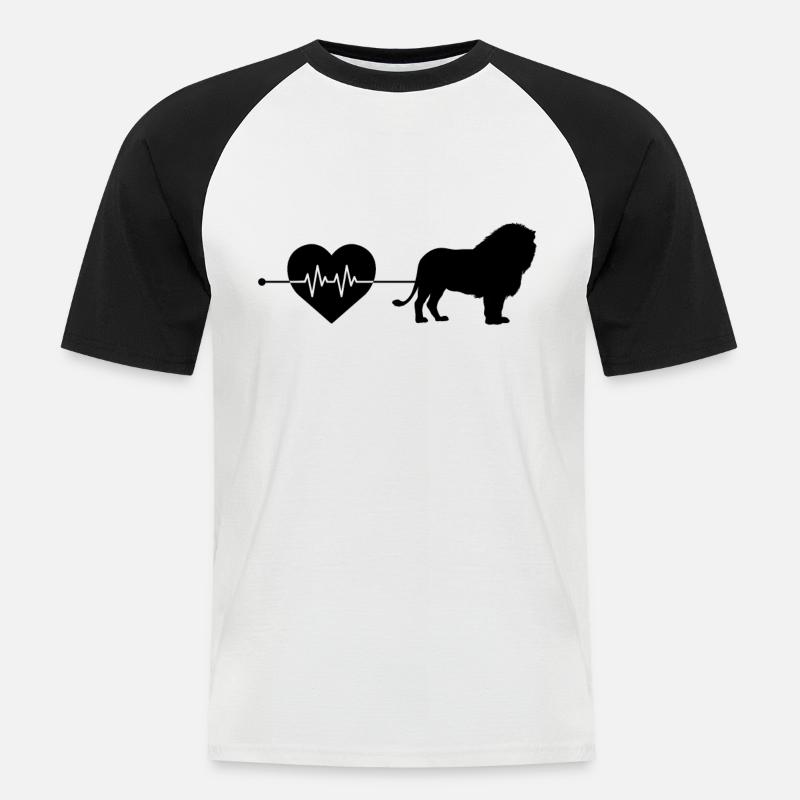 Löwe Herzschlag - Männer Baseball-T-Shirt - Weiß/Schwarz