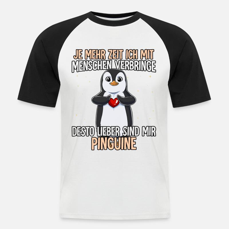 Pinguin - Männer Baseball-T-Shirt - Weiß/Schwarz