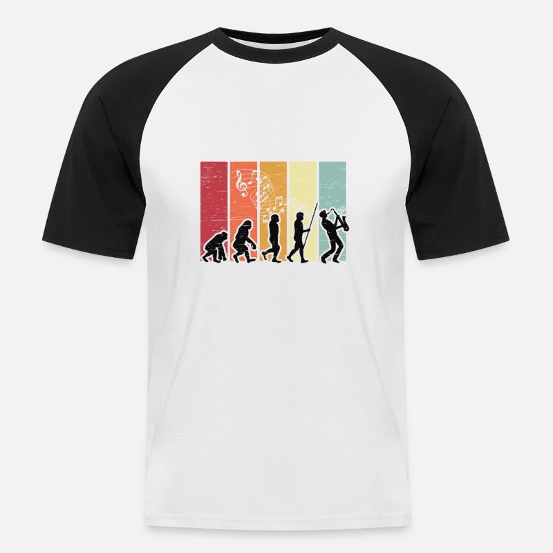 Human Evolution Saxophon-jazz-musiker - Männer Baseball-T-Shirt - Weiß/Schwarz