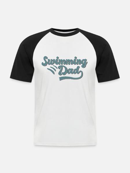 Schwimmen Papa Geschenk - Männer Baseball-T-Shirt - Weiß/Schwarz