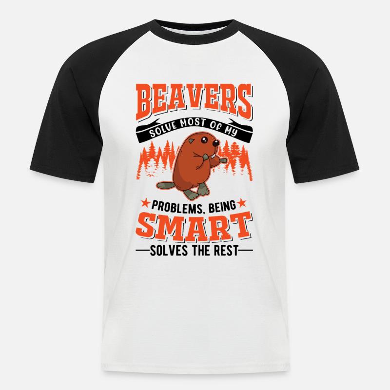 Biber Geschenk Biberdamm - Männer Baseball-T-Shirt - Weiß/Schwarz