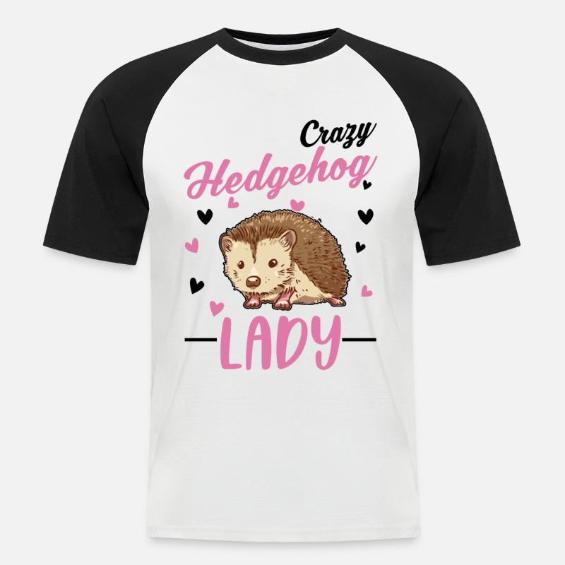 Crazy Hedgehog lady Igel Stacheligel - Männer Baseball-T-Shirt - Weiß/Schwarz