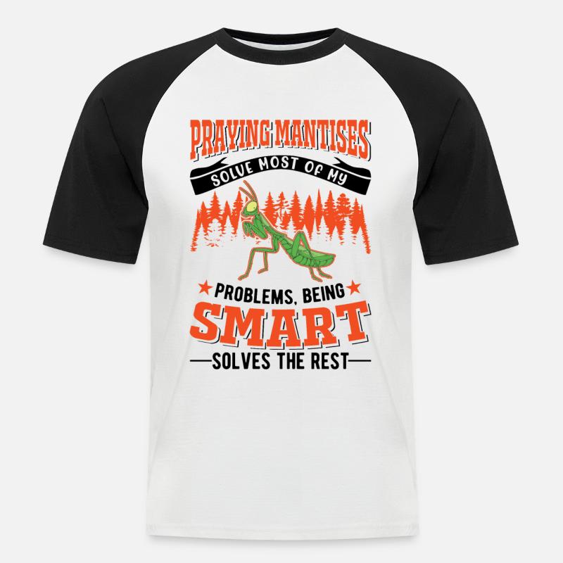 Gottesanbeterin Geschenk Mantis Fangschrecke - Männer Baseball-T-Shirt - Weiß/Schwarz