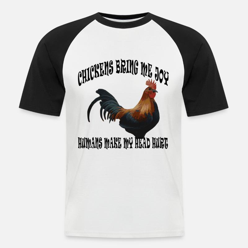 Huhn oder Hahn - Männer Baseball-T-Shirt - Weiß/Schwarz