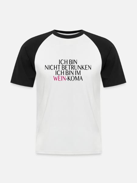 Wein Koma Spruch - Männer Baseball-T-Shirt - Weiß/Schwarz