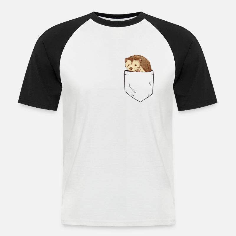 Igel in Brusttasche - Männer Baseball-T-Shirt - Weiß/Schwarz
