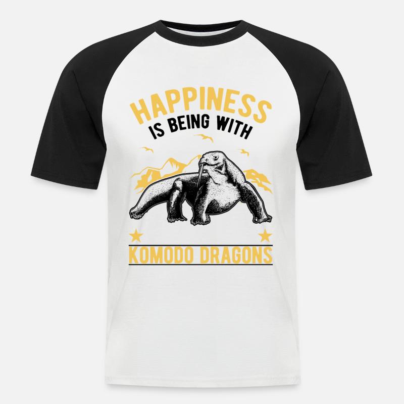Komodowaran Glück Komododrache Waran - Männer Baseball-T-Shirt - Weiß/Schwarz
