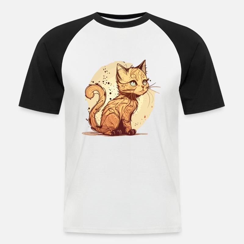 Katze im comic style - Männer Baseball-T-Shirt - Weiß/Schwarz