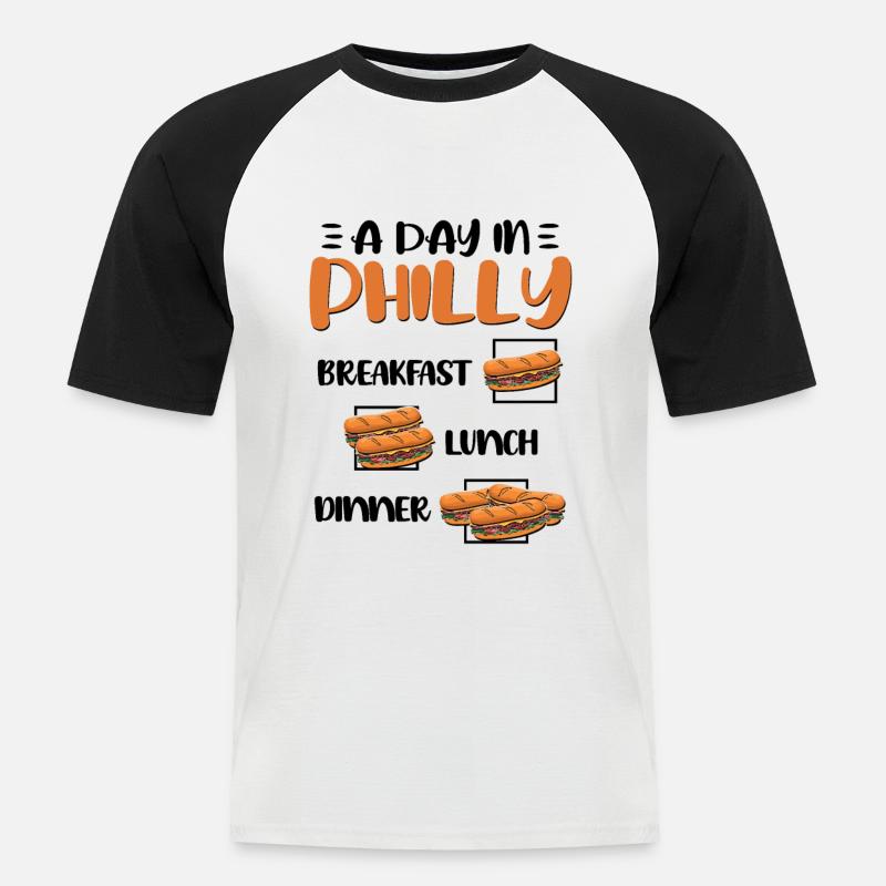 Philly Breakfast Sandwich - Männer Baseball-T-Shirt - Weiß/Schwarz