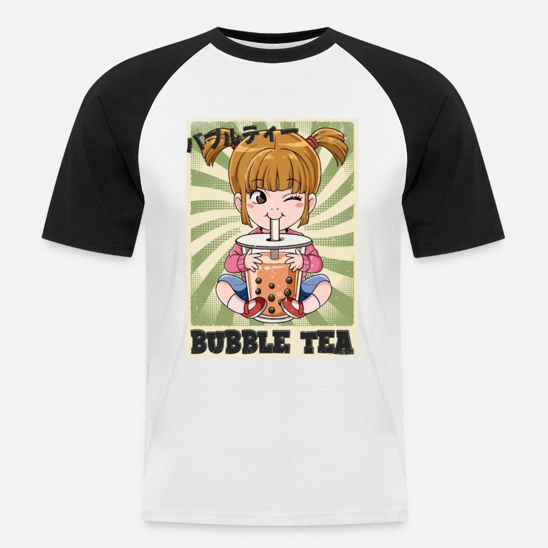 Boba Tea Mädchen Bubble Tea - Männer Baseball-T-Shirt - Weiß/Schwarz