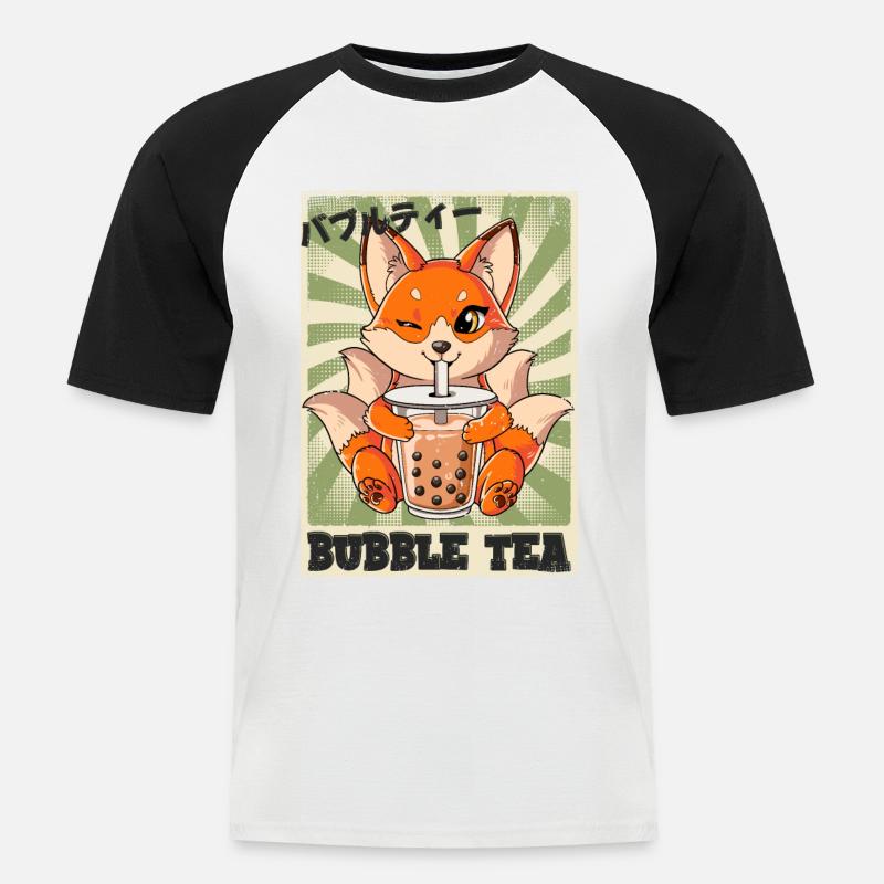 Boba Tea Kitsune Bubble Tea - Männer Baseball-T-Shirt - Weiß/Schwarz