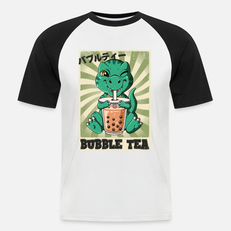 Boba Tea T-rex Bubble Tea - Männer Baseball-T-Shirt - Weiß/Schwarz