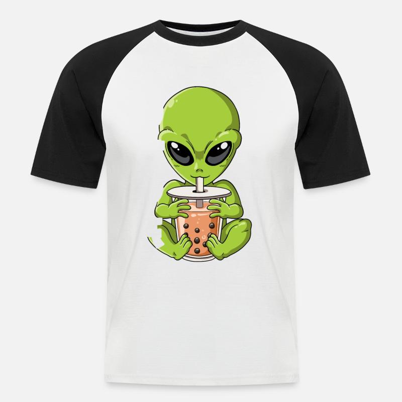 Boba Tea Alien Bubble Tea - Männer Baseball-T-Shirt - Weiß/Schwarz
