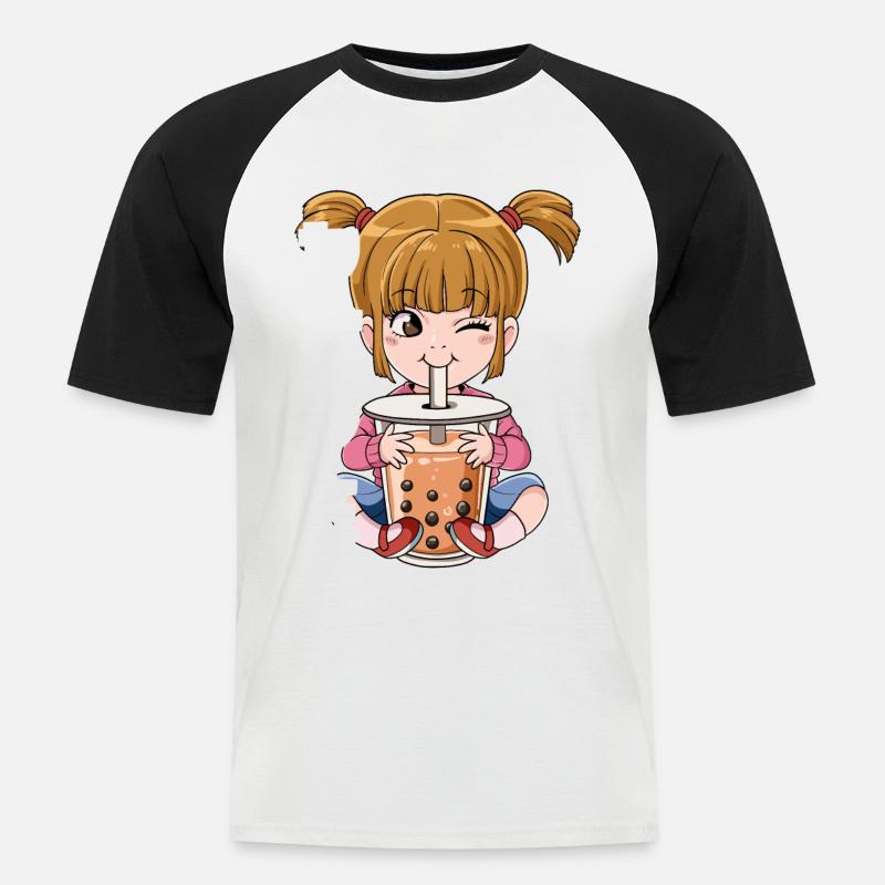 Boba Tea Mädchen Bubble Tea - Männer Baseball-T-Shirt - Weiß/Schwarz