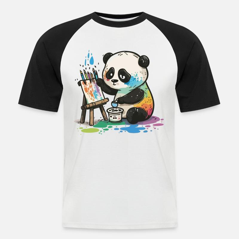Arty Panda - Männer Baseball-T-Shirt - Weiß/Schwarz