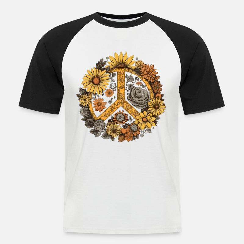 Kostüm Hippie Peace Zeichen - Männer Baseball-T-Shirt - Weiß/Schwarz