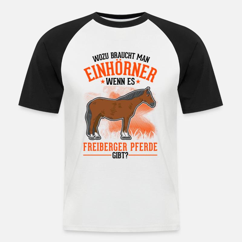 Freiberger Pferd Einhorn - Männer Baseball-T-Shirt - Weiß/Schwarz