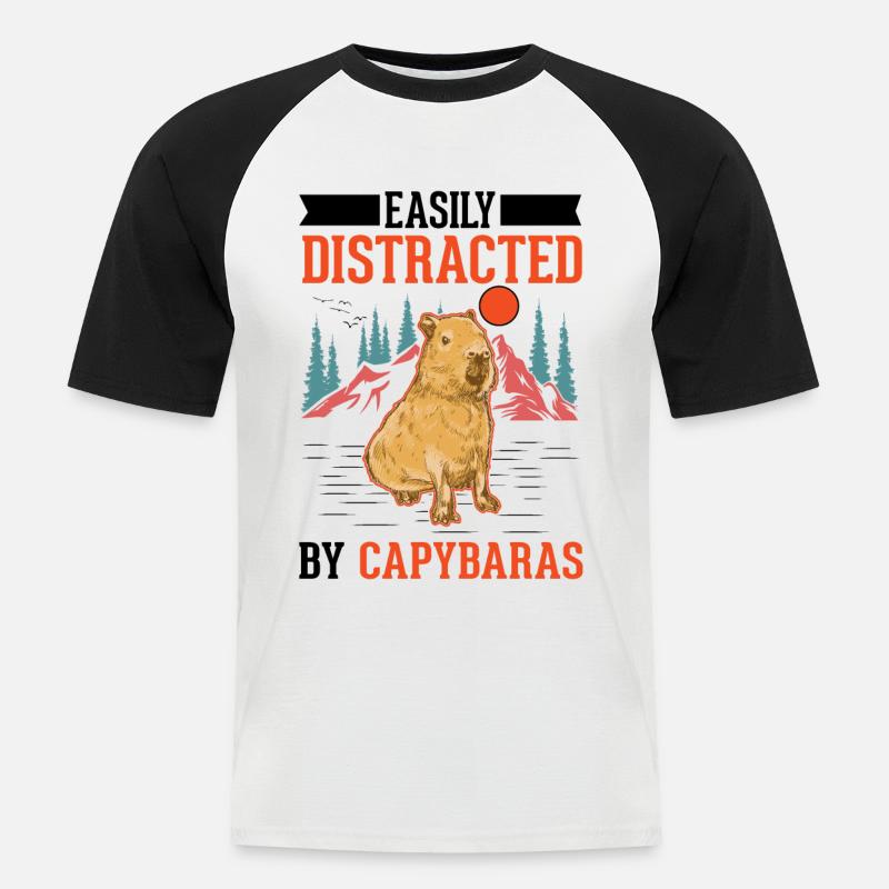 Easily distracted by Capybaras - Männer Baseball-T-Shirt - Weiß/Schwarz