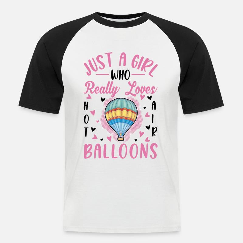 Heißluftballon Mädchen Heißluftballonfahrt - Männer Baseball-T-Shirt - Weiß/Schwarz
