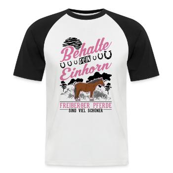 Freiberger Pferd Einhorn - Männer Baseball-T-Shirt - Weiß/Schwarz - Vorne - Nik (191cm)