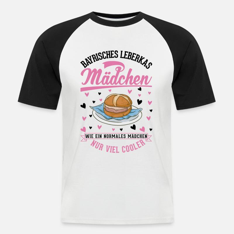 Leberkas Mädchen Leberkäse Fleischkäse - Männer Baseball-T-Shirt - Weiß/Schwarz