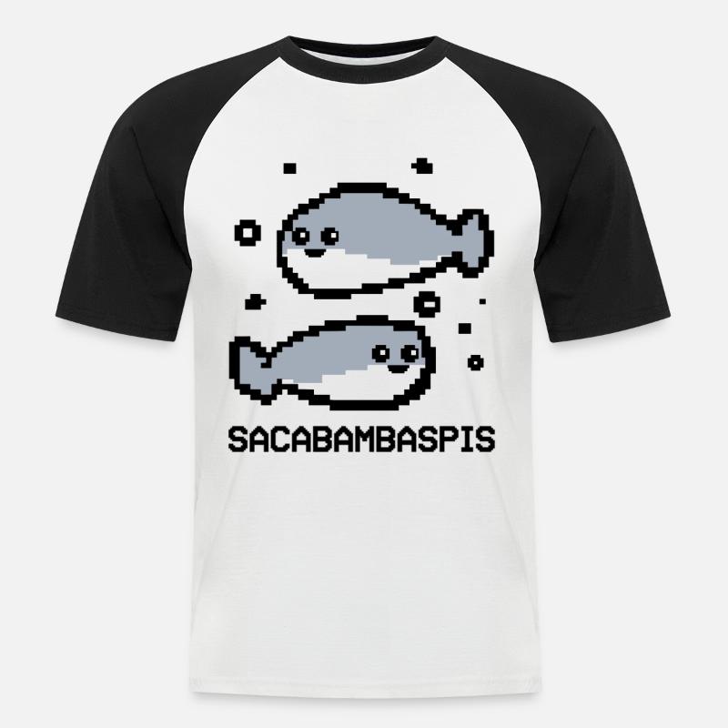 Fisch Meme Pixel Paar - Männer Baseball-T-Shirt - Weiß/Schwarz