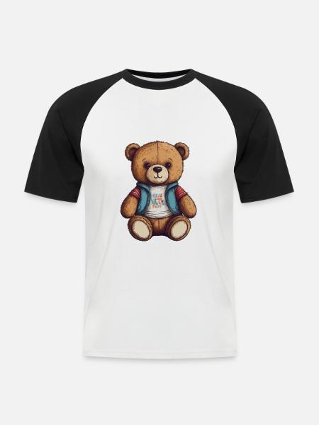 Teddy Bear Cartoon Teddy Bear Cute - Men's Baseball T-Shirt - white/black