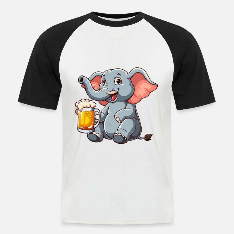 Durstfant Elefant Bier - Männer Baseball-T-Shirt - Weiß/Schwarz