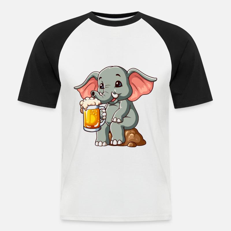 Durstfant Elefant Bier - Männer Baseball-T-Shirt - Weiß/Schwarz