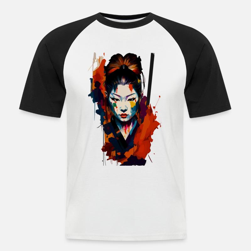 Samurai Kriegerin – Auffällige Spritzer Kunst - Männer Baseball-T-Shirt - Weiß/Schwarz