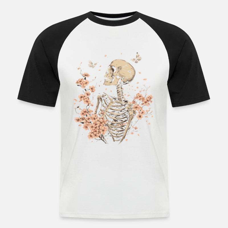 Skelett Blumen - Männer Baseball-T-Shirt - Weiß/Schwarz