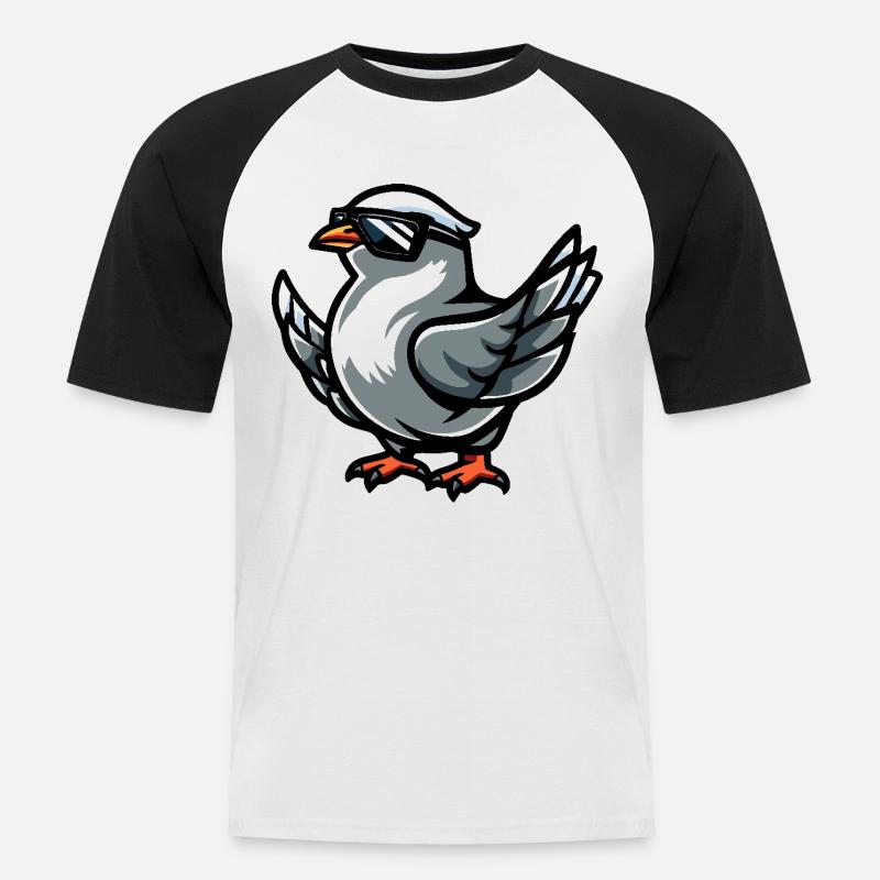 Taube Vogel Cool Comic - Männer Baseball-T-Shirt - Weiß/Schwarz