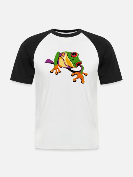 Frosch Regenwald comic frog Umweltschutz - Männer Baseball-T-Shirt - Weiß/Schwarz