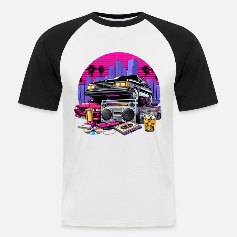 Kompaktkassette Ghettoblaster 90er Retro Geschenk - Männer Baseball-T-Shirt - Weiß/Schwarz