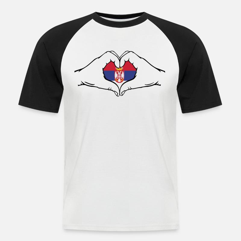 Serbien Flagge Herzform - Männer Baseball-T-Shirt - Weiß/Schwarz