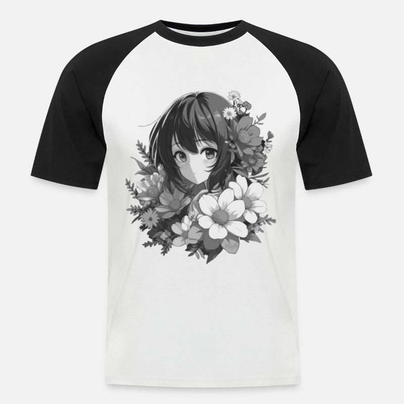 Mädchen mit Blumen 🌸 - 2 - Männer Baseball-T-Shirt - Weiß/Schwarz