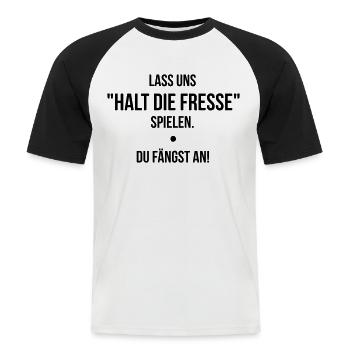 Halt die Fresse - Männer Baseball-T-Shirt - Weiß/Schwarz - Vorne - Nik (191cm)