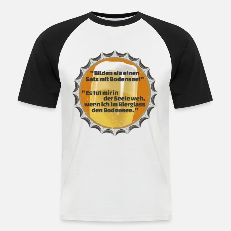 KRONKORKEN BIERDECKEL SPRUCH BODENSEE - Männer Baseball-T-Shirt - Weiß/Schwarz
