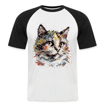 Pixel-Art Katze - Männer Baseball-T-Shirt - Weiß/Schwarz - Vorne - Nik (191cm)