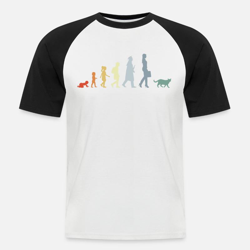 Evolution eines Katzenliebhabers - Männer Baseball-T-Shirt - Weiß/Schwarz