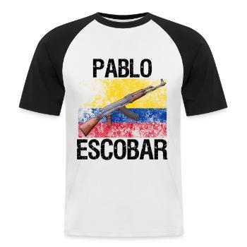 Pablo Escobar "Ak 47" - Männer Baseball-T-Shirt - Weiß/Schwarz - Vorne - Nik (191cm)