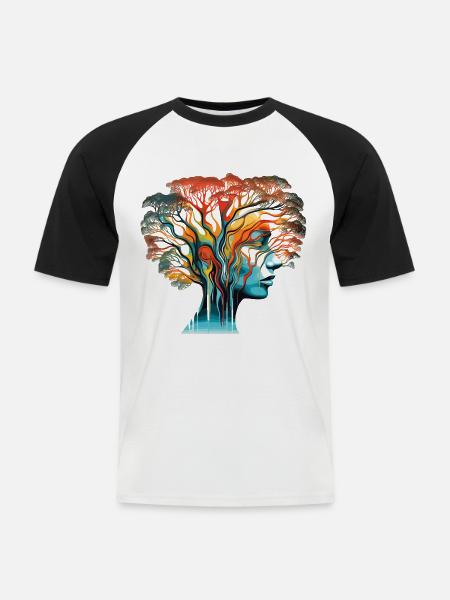 Optical Illusion Head-Tree - Men's Baseball T-Shirt - white/black