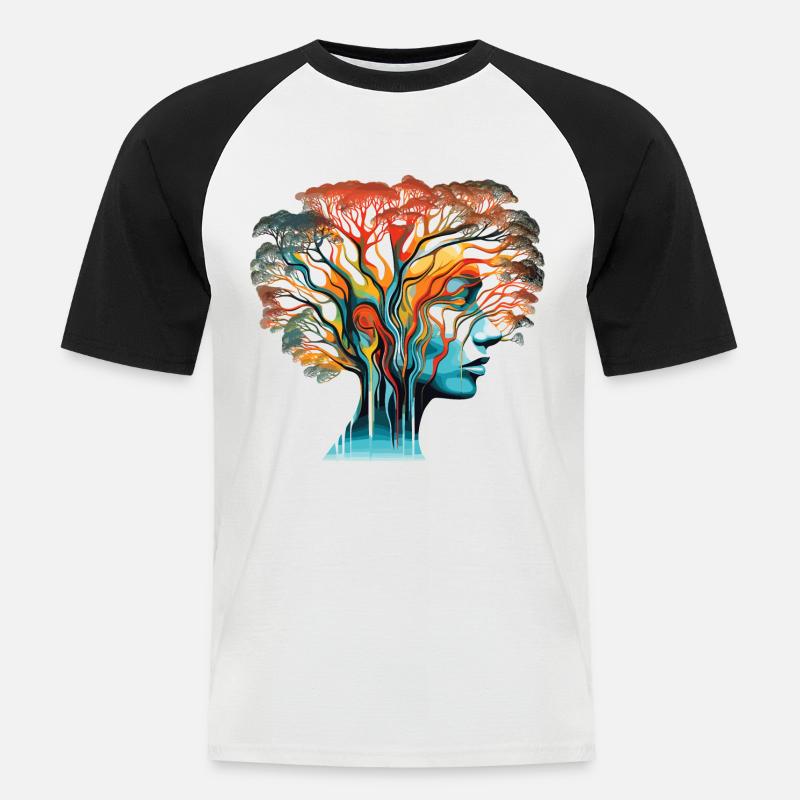 Optische Täuschung Kopf-Baum - Männer Baseball-T-Shirt - Weiß/Schwarz