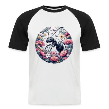 Fleurs de fourmis - T-shirt baseball manches courtes Homme - blanc/noir - Devant - Nik (191cm)